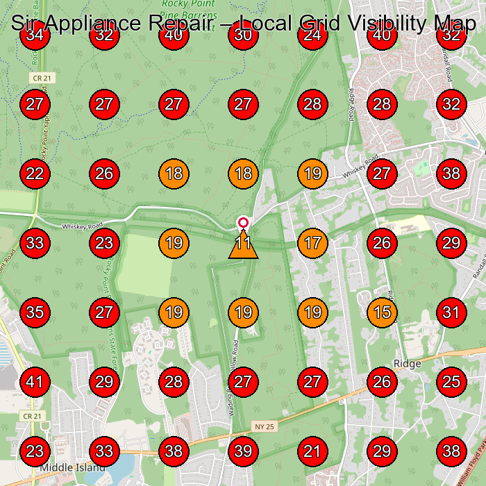 Sir Appliance Repair GeoGrid visibility map for Appliance Repair Service in Miller Place